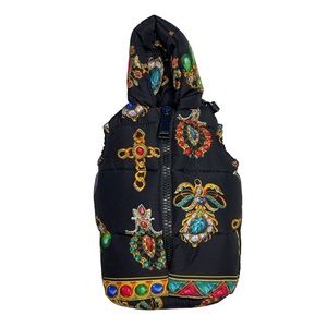 VERSACE Cell Phone Case in Black and Jewel Print Puffer Coat Design NWT